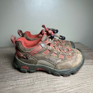 Keen Brown Leather Hiking SHOES Toddler Kids Size 9 Outdoors Elastic Laces